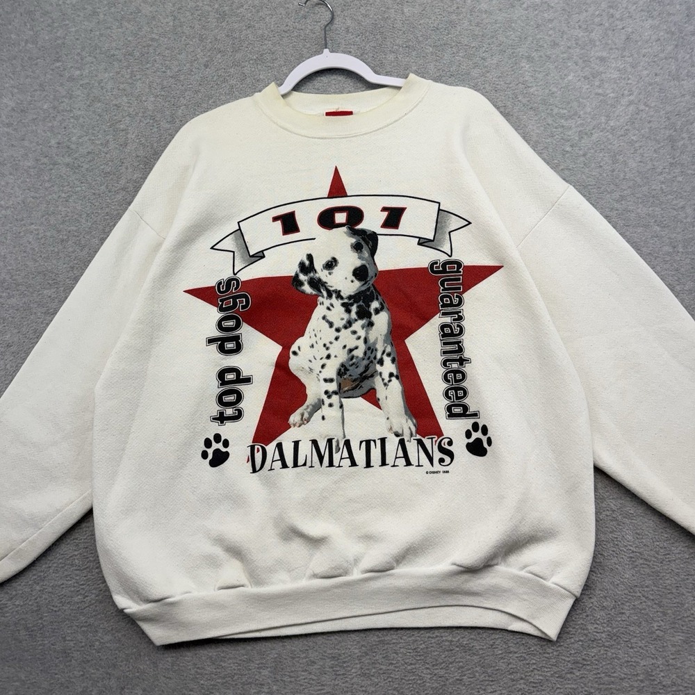 Vintage Disney 101 Dalmations Movie Sweatshirt Adult XL White Red Sweater‎ 90s